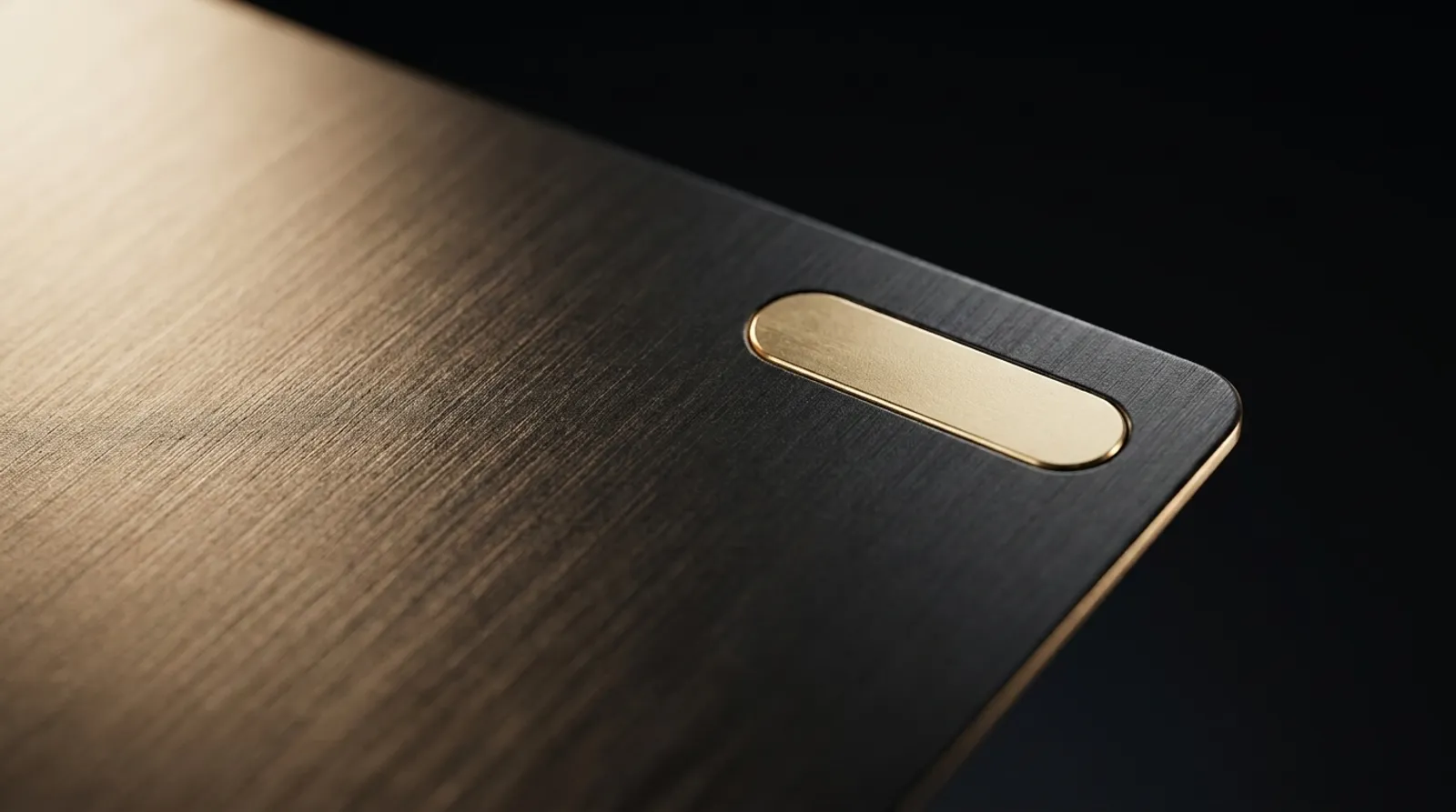 A CarryOn card in brushed black metal with a gold plate